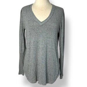 NWT Lola & Sophie Slub Jersey Tee Long Sleeve V-Neck Woven Back Gray Grey Sz XS